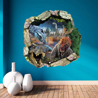 Dinosaur scene hole wall blue - 3 d model free wallpaper