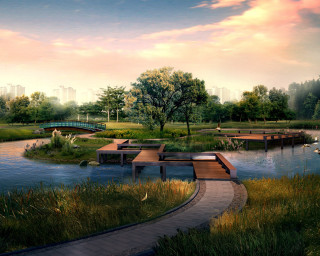 Park bench bridge river lake - the other side of the lake free wallpaper