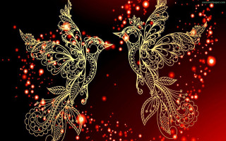 Golden birds intricate designs red - bird free wallpaper for desktop