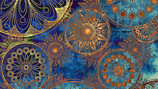 Blue gold circles flowers background 3 - exquisite detail free wallpaper