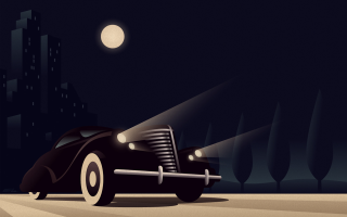 Car night drive full moon - art deco free wallpaper