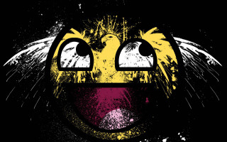 Black background yellow red smiley - a white outline free wallpaper