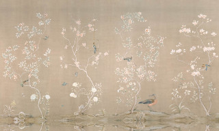 Birds flowers pond wall painting - exquisite detail free wallpaper