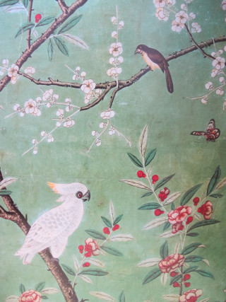 Birds flowers green background branch - cloisonnism free wallpaper for mobile