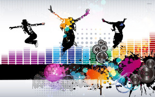 Dancing people colorful background speakers - energetic free wallpaper for desktop