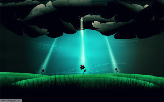 Green field people distance lights - a green field free wallpaper for desktop