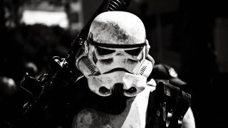 Stormtrooper gun helmet bw moon - his hand and a helmet free wallpaper