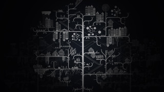 Black white tree buildings background - complexity free wallpaper