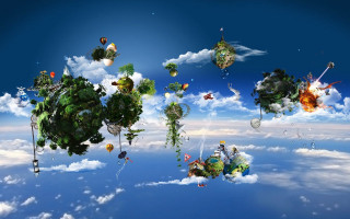 Floating trees above clouds sky 2 - a group of trees free wallpaper