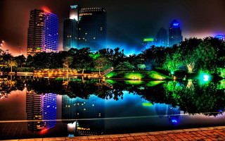 City skyline lake trees nighttime 6 - a lake and trees free wallpaper