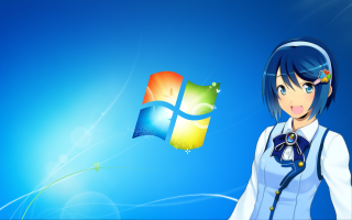 Woman blue hair windows logo - kyoani free wallpaper