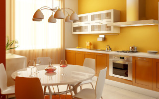 Kitchen table chairs stove oven 4 - vray free wallpaper