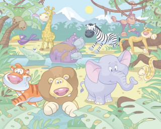Jungle cartoon animals lion background - a zebra free wallpaper