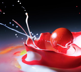 Red apple splashing liquid black - digital painting free wallpaper for tablet