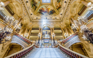 Large staircase painting ceiling chandeliers - bernard meninsky free wallpaper