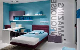 Bedroom bed desk blue wall - a bedroom free wallpaper