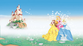 Princesses castle bridge group standing 2 - a group of princesses free wallpaper