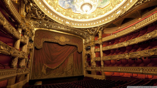 Auditorium gold curtain painted ceiling - theatrical free wallpaper