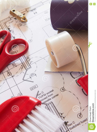Scissors tape construction plan roller - blueprint free wallpaper