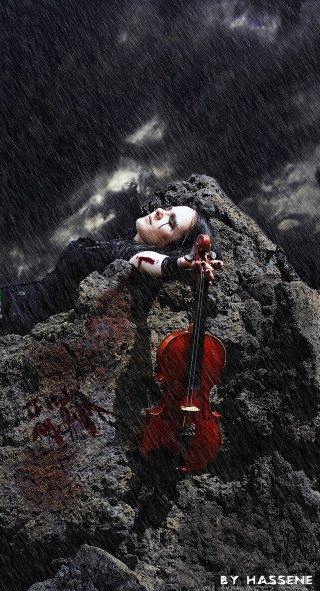 Woman violin rock rain cloudy - dark art free wallpaper for mobile