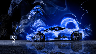 Car blue smoke horse background - matte drawing free wallpaper