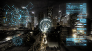 City lights holography cyberpunk neo - symbol free wallpaper