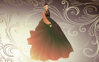 Woman dancing floral background fantasy - a long dress free wallpaper