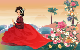 Woman red dress rock flowers - a rock free wallpaper for desktop