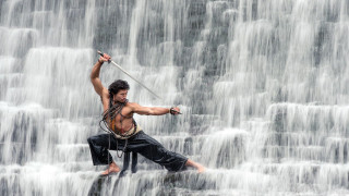 Man costume waterfall sword standing - fabien charuau free wallpaper