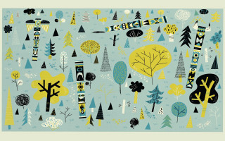 Blue yellow forest trees bushes - the edge free wallpaper