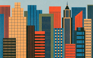 Cityscape tall buildings blue sky - chris ware free wallpaper