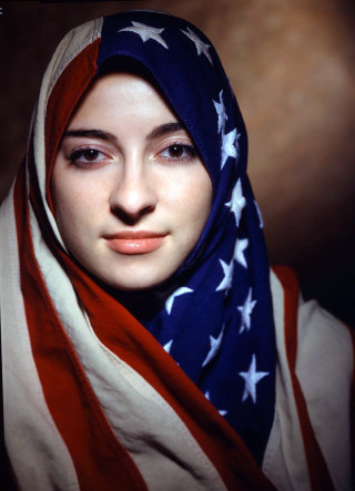 Woman with scarf flag looking - photograph free wallpaper for mobile