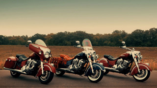 Motorcycles parked road field trees - chrome free wallpaper