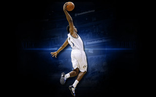 Man white uniform dunk basketball - a basketball in the air free wallpaper for desktop