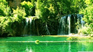 Waterfall lake green water trees - fallen free wallpaper