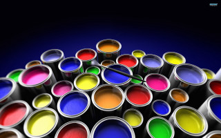 Paint cans blue black background - white border free wallpaper