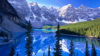 Mountain lake trees snow covered 5 - bob ross free wallpaper for desktop