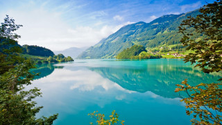 Lake mountains trees blue water - blue water free wallpaper