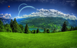 Green field mountain lake red - edi rama free wallpaper for desktop