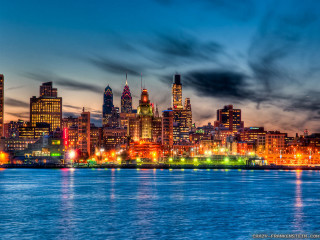 City skyline lake night lights 6 - free city wallpaper for desktop
