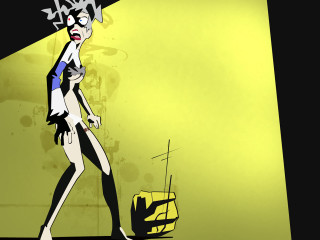 Cartoon woman walking street yellow - claire falkenstein free wallpaper