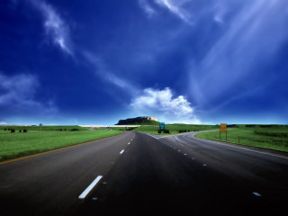 Long road cloudy sky blue 3 - a long road free wallpaper for desktop