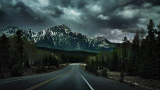 Mountain road cloudy sky forest 2 - both side free wallpaper