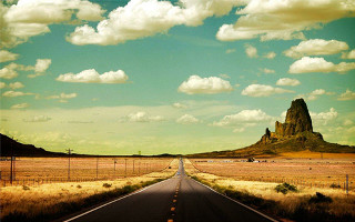 Long road mountain clouds fence - a mountain in the background and a sky free wallpaper