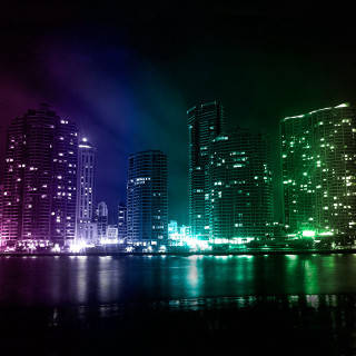 City skyline rainbow light night - daarken free wallpaper for tablet