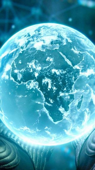 Man holding glowing blue earth - a map of the world free wallpaper