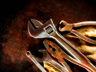 Wrenches pliers table cloth scissors - steampunk free wallpaper