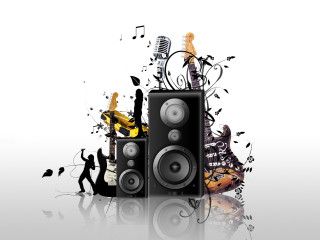 Speakers musical notes guitars background 2 - a splash of paint free wallpaper