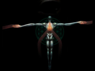 Woman arms spread black background - beksinski free wallpaper