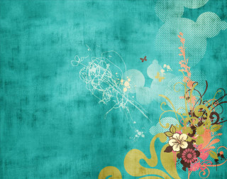 Blue background flower butterfly design - side and a butterfly free wallpaper